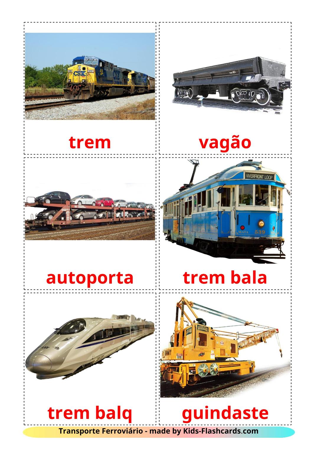 Véhicules Ferroviaire - 18 Flashcards portugais imprimables gratuitement