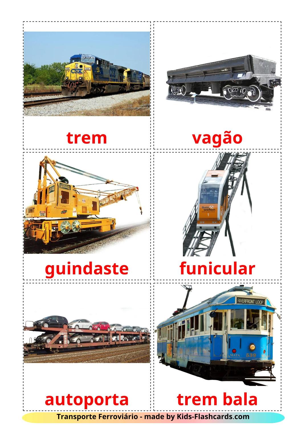 Transporte Ferroviário - 19 Flashcards portuguêses gratuitos para impressão