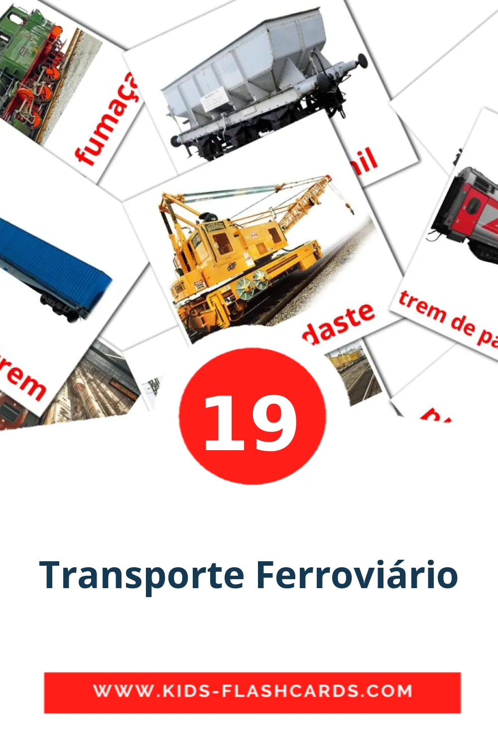 19 Cartões com Imagens de Transporte Ferroviário para Jardim de Infância em português