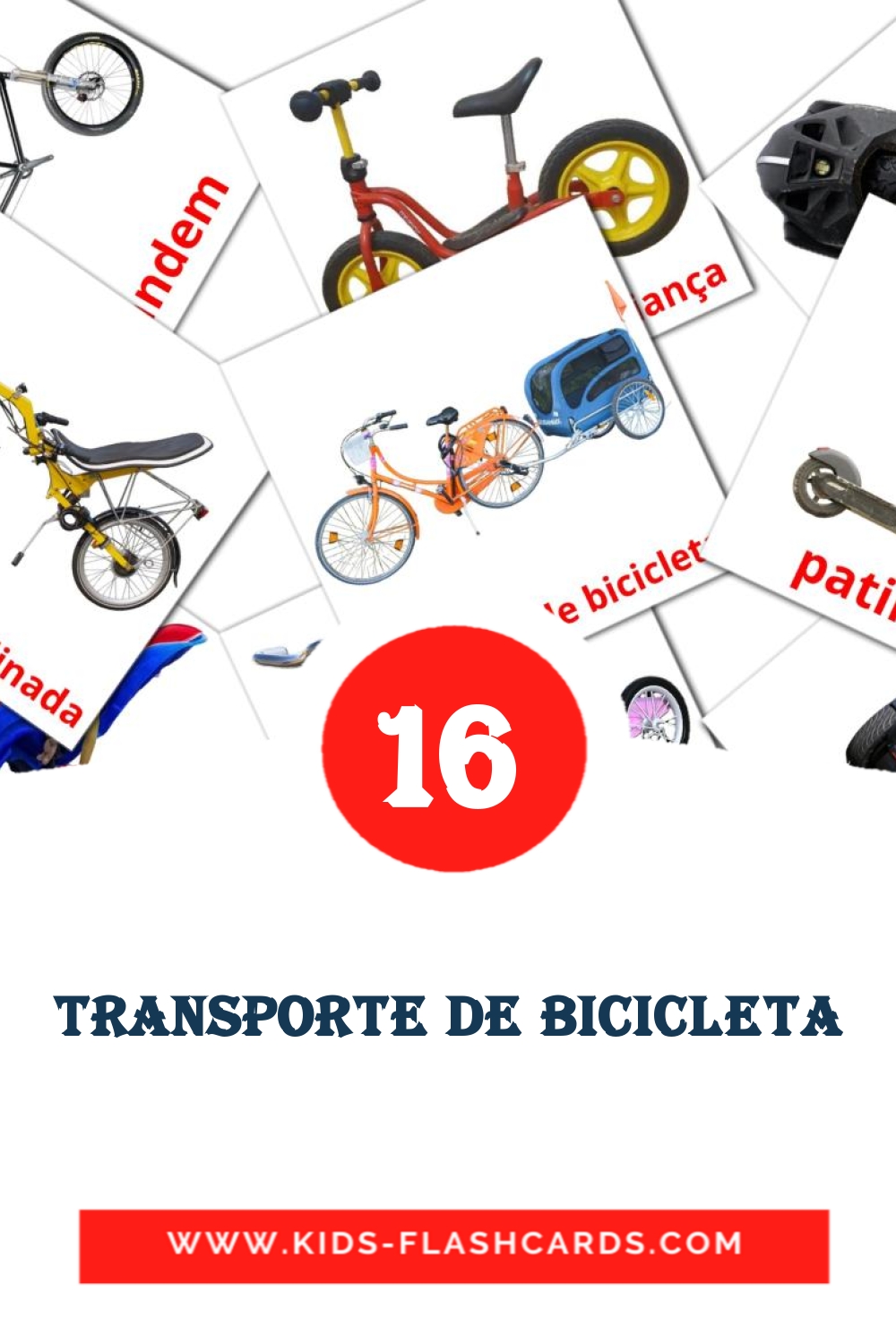 16 cartes illustrées de Transporte de Bicicleta pour la maternelle en portugais