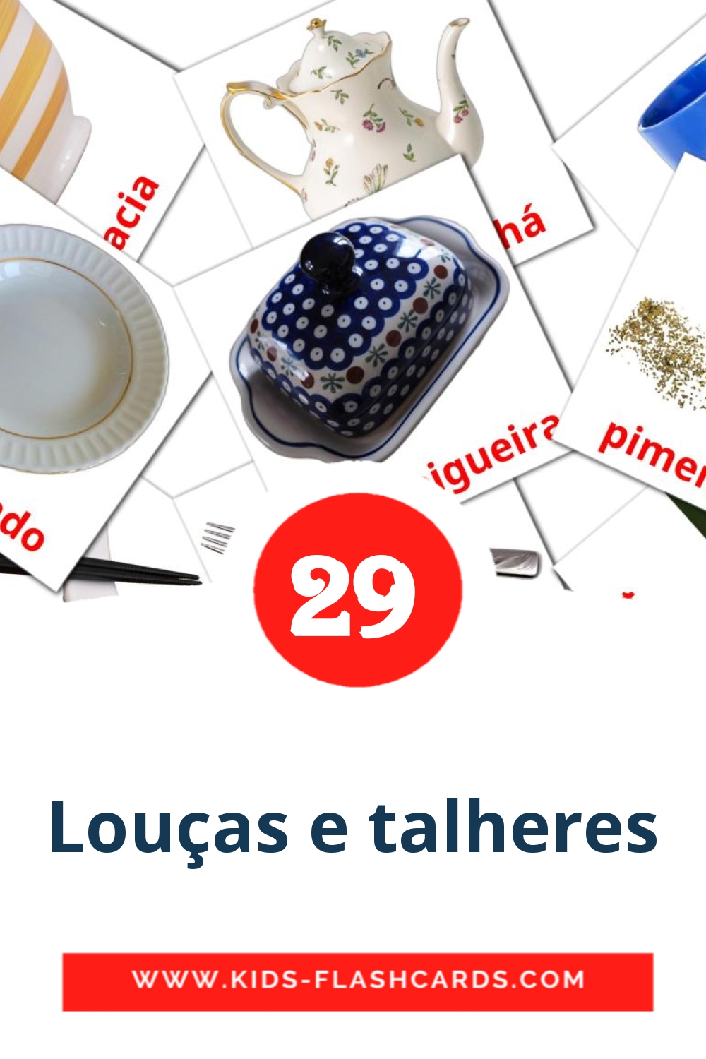 29 tarjetas didacticas de Louças e talheres para el jardín de infancia en portugués
