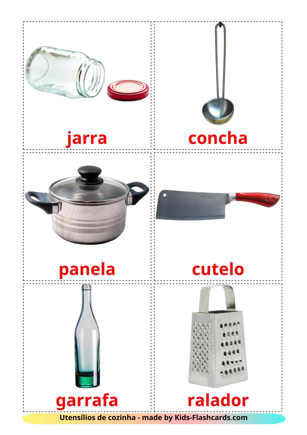 Utensílios de cozinha - 31 Flashcards portuguêses gratuitos para impressão