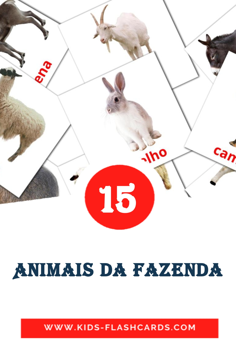15 tarjetas didacticas de Animais da Fazenda para el jardín de infancia en portugués