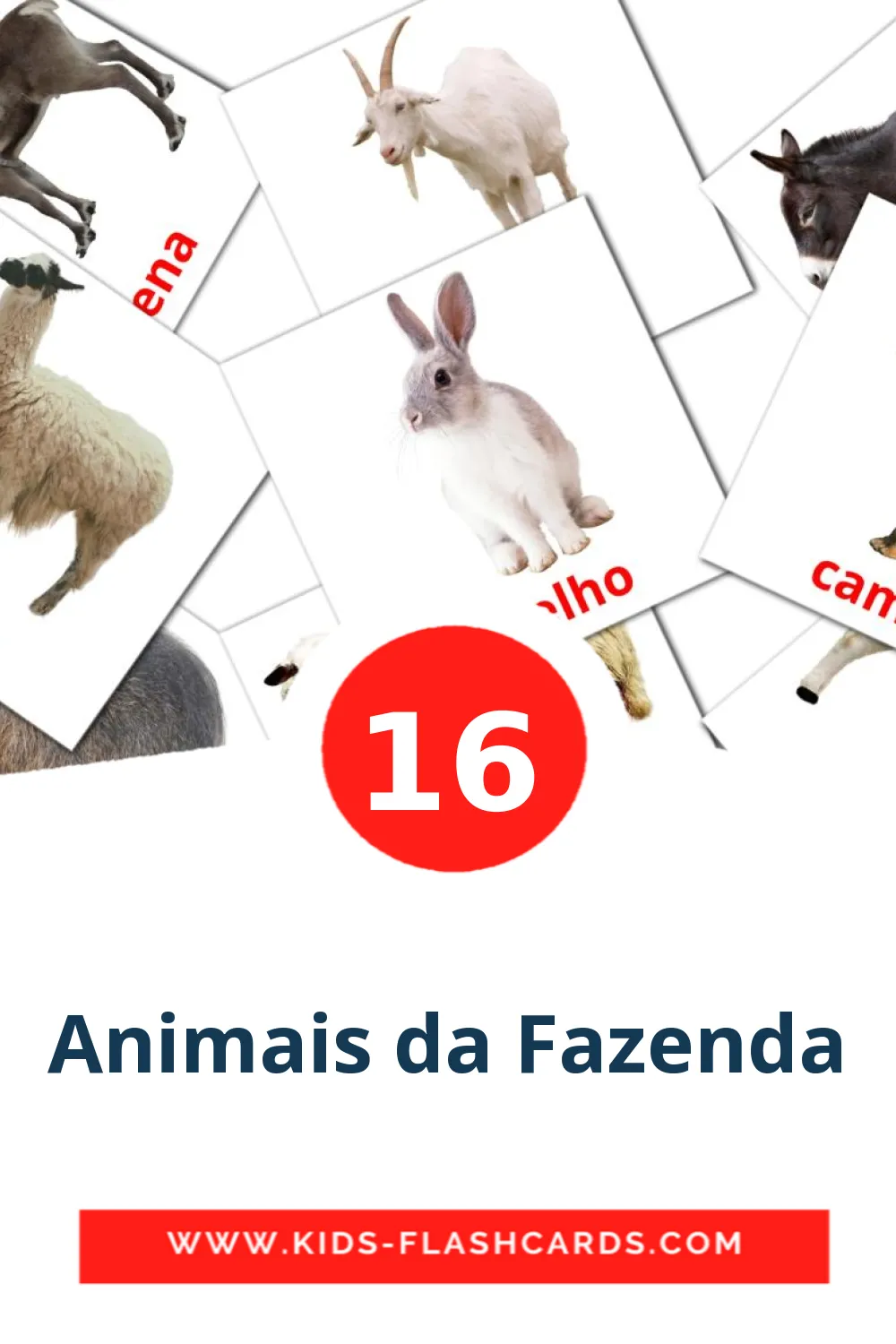 16 tarjetas didacticas de Animais da Fazenda para el jardín de infancia en portugués