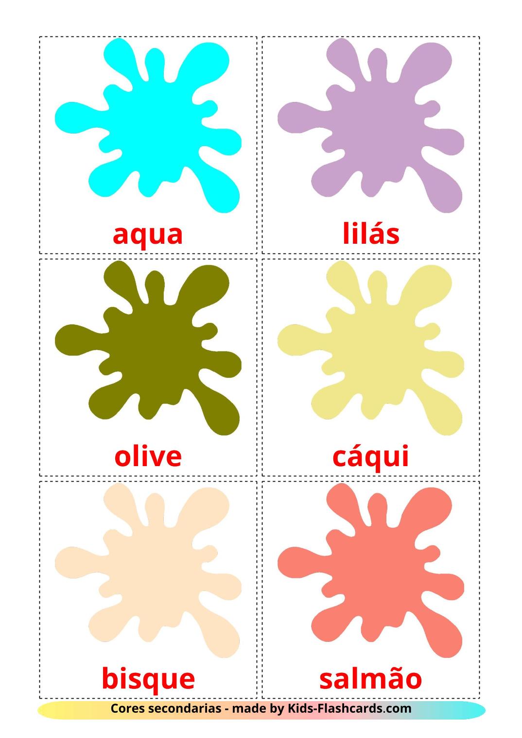 Secondary colors - 20 Free Printable portuguese Flashcards 