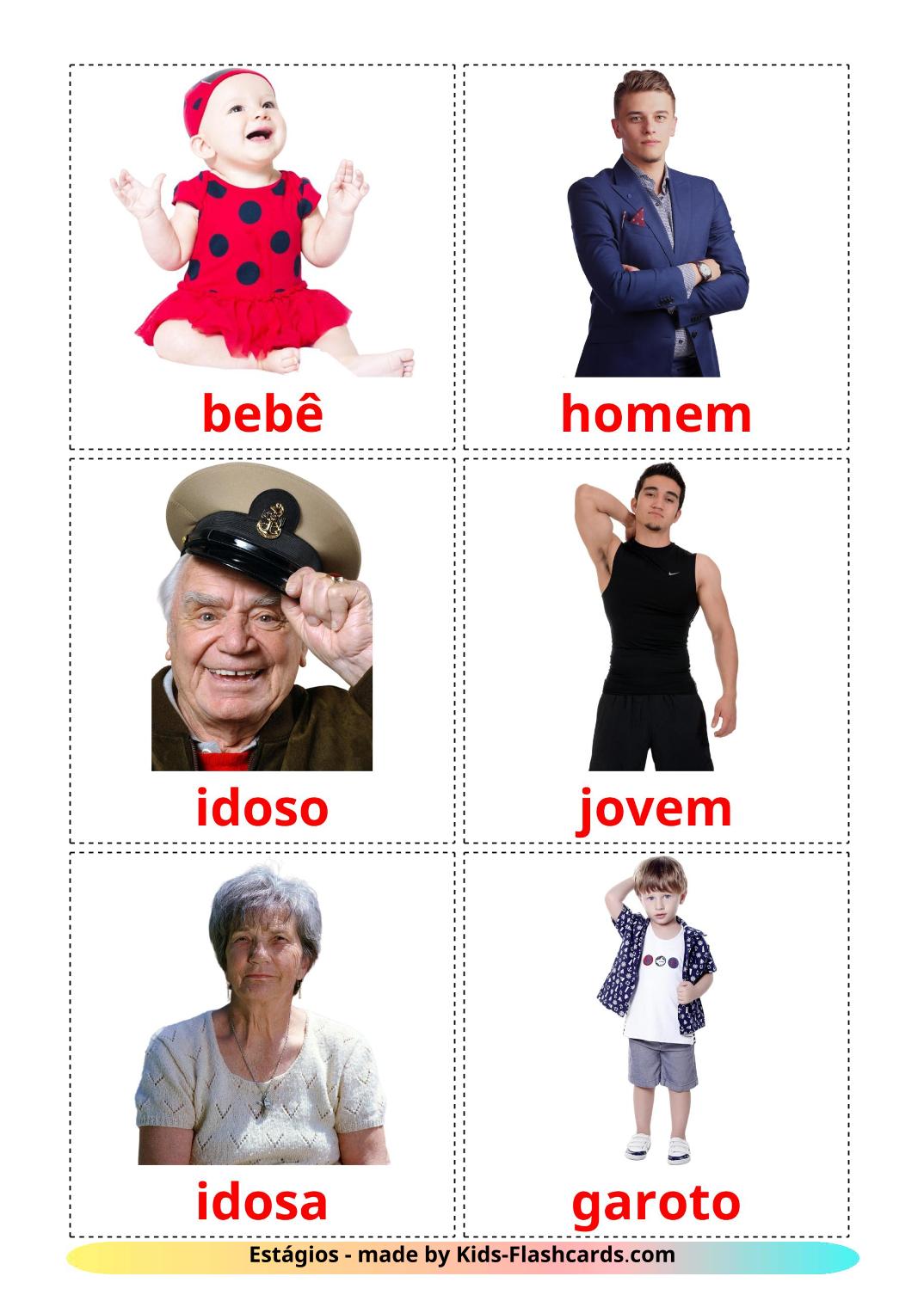 Stages - 12 Free Printable portuguese Flashcards 