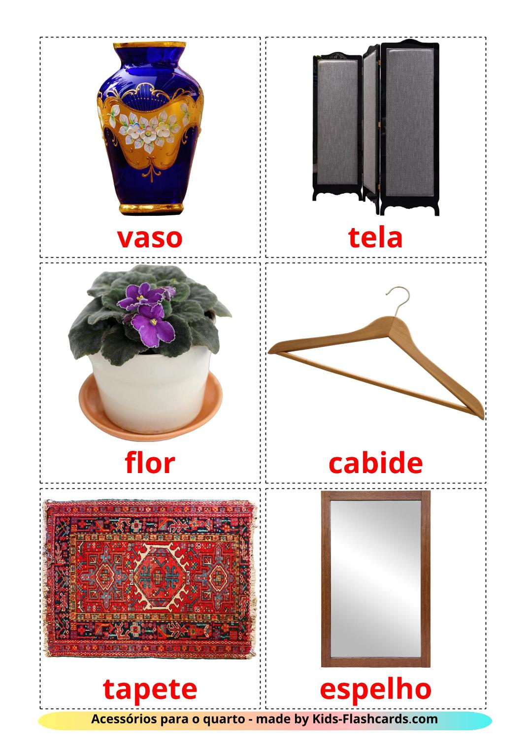 Bedroom accessories - 18 Free Printable portuguese Flashcards 
