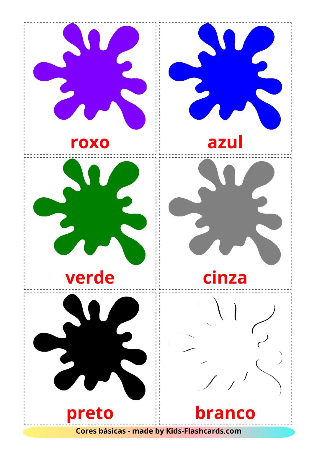 Base colors - 12 Free Printable portuguese Flashcards 