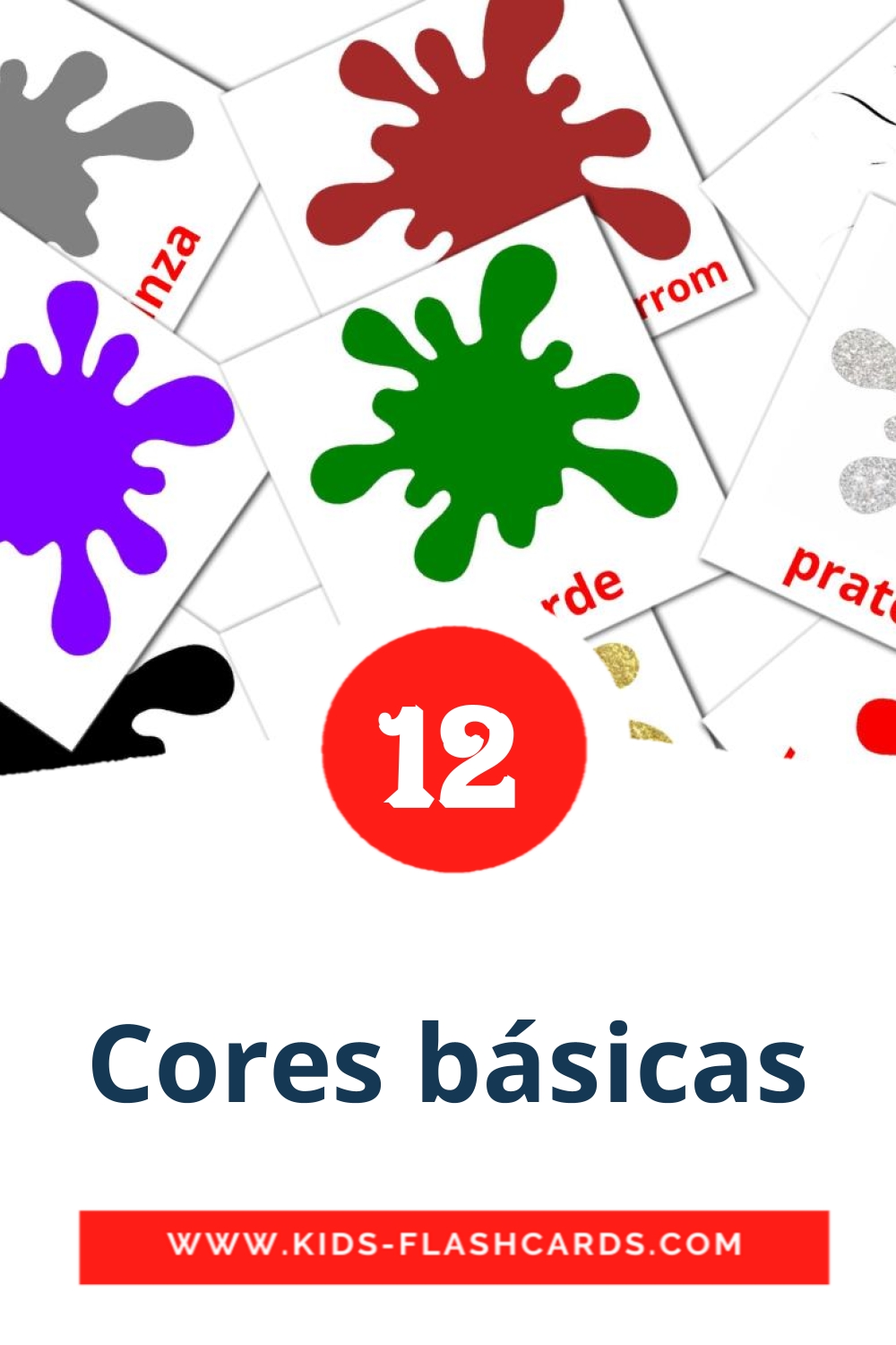 12 cartes illustrées de Cores básicas pour la maternelle en portugués