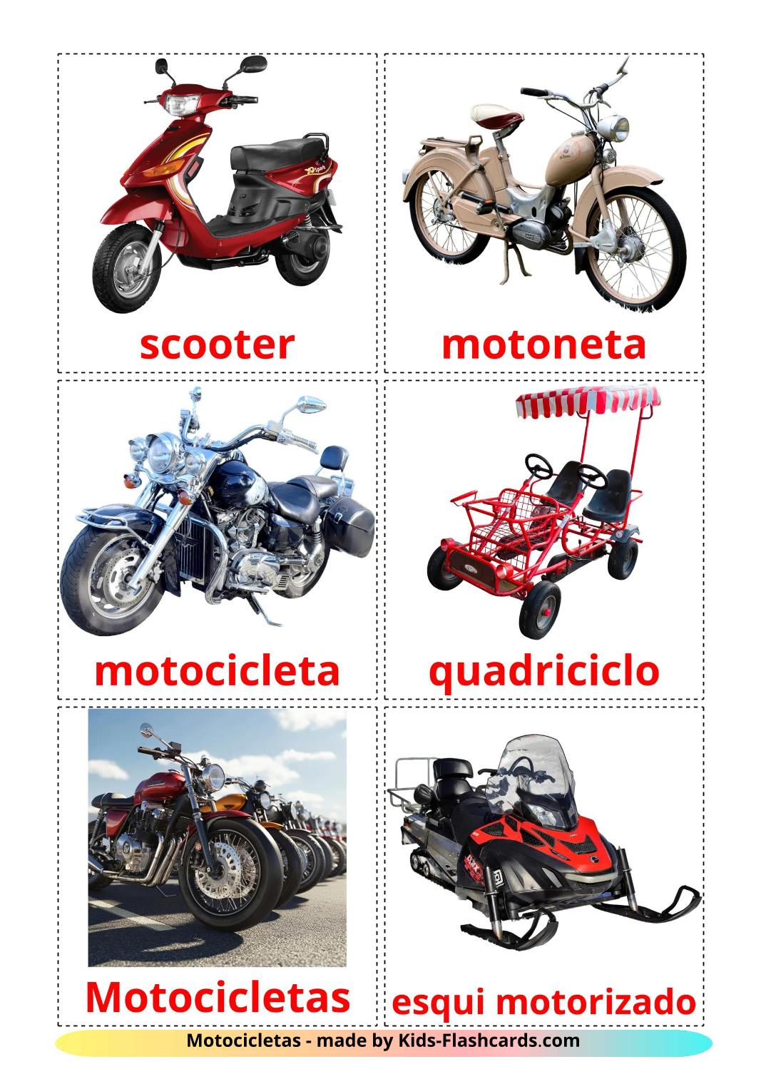 Motocicletas - 13 Flashcards portuguêses gratuitos para impressão