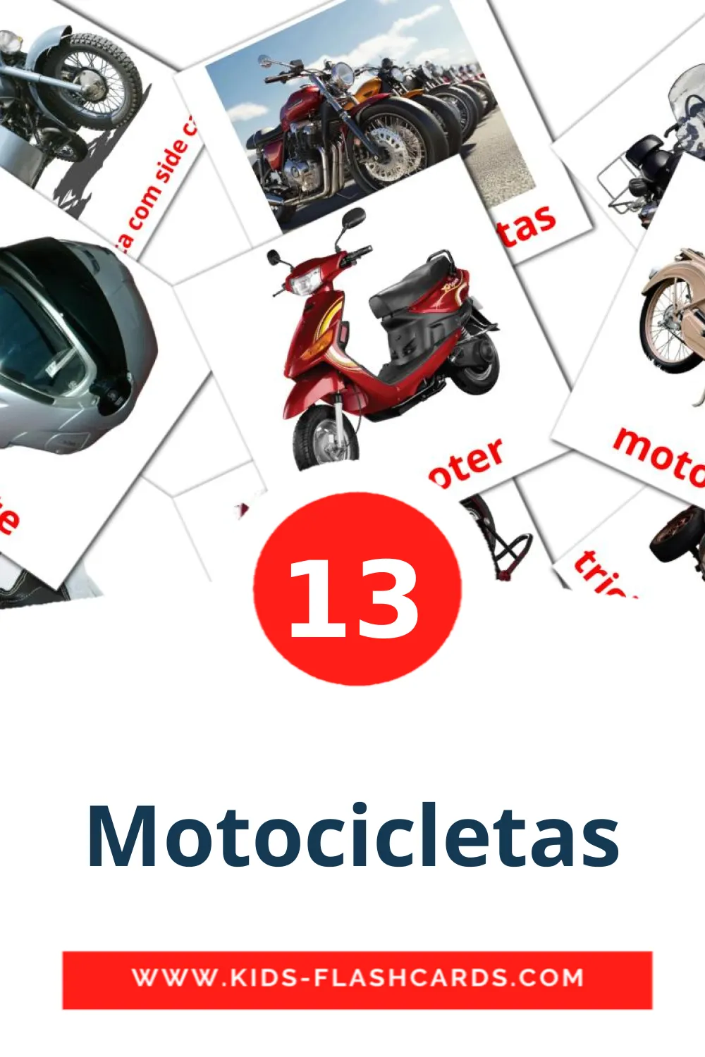 13 Cartões com Imagens de Motocicletas para Jardim de Infância em português