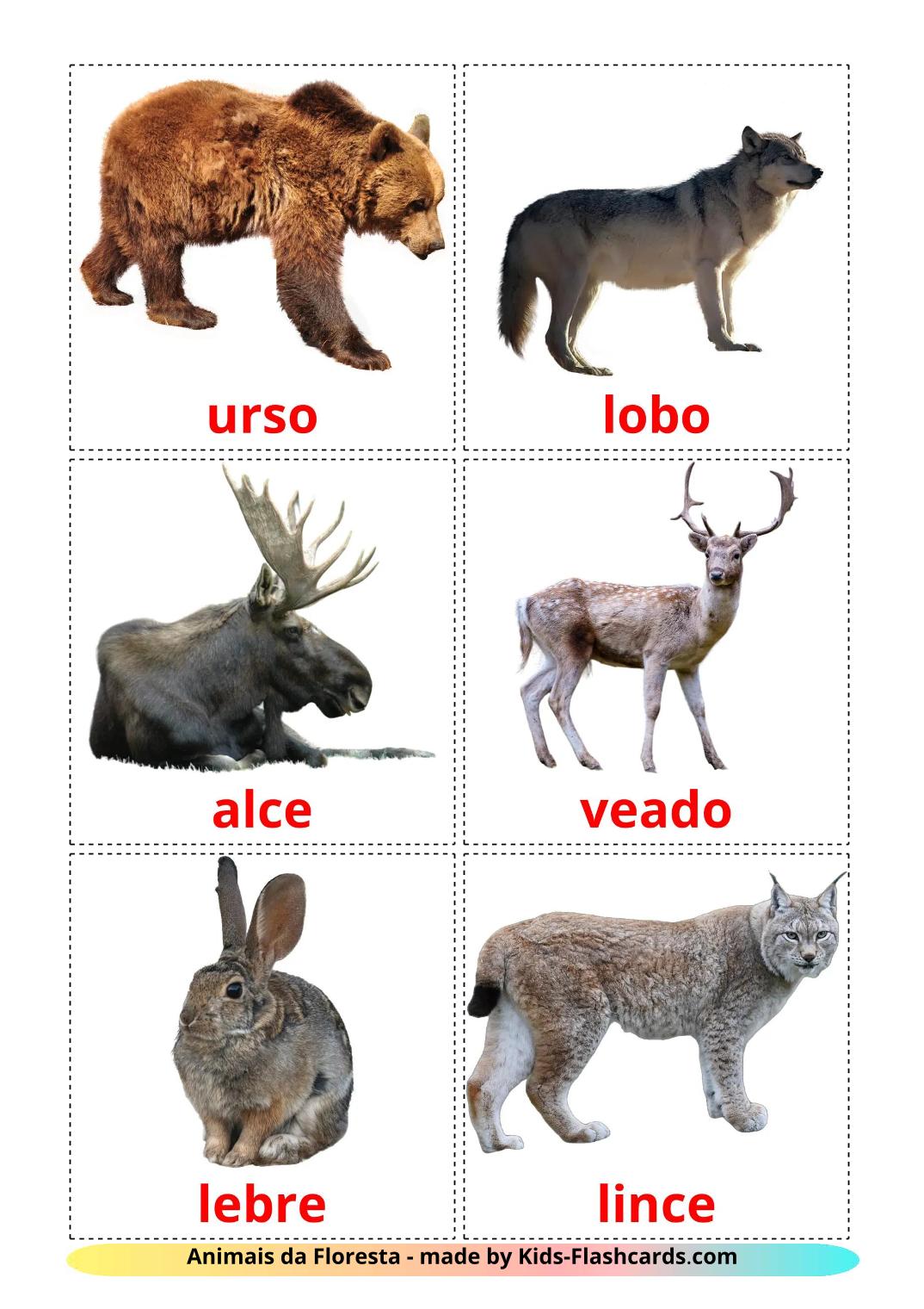 Les Animaux de la Forêt - 23 Flashcards portugais imprimables gratuitement