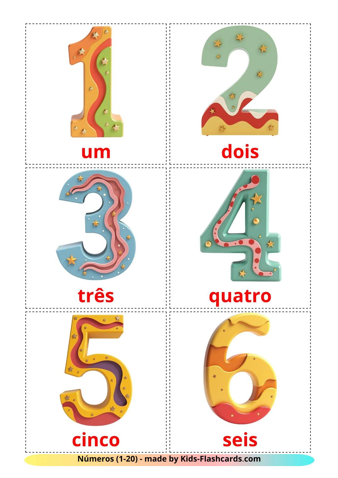 Numbers (1-20) - 20 Free Printable portuguese Flashcards 