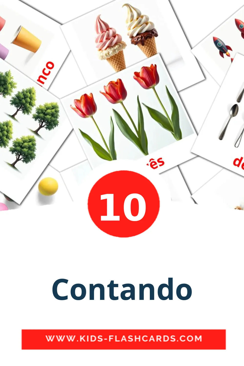 10 cartes illustrées de Contando pour la maternelle en portugais