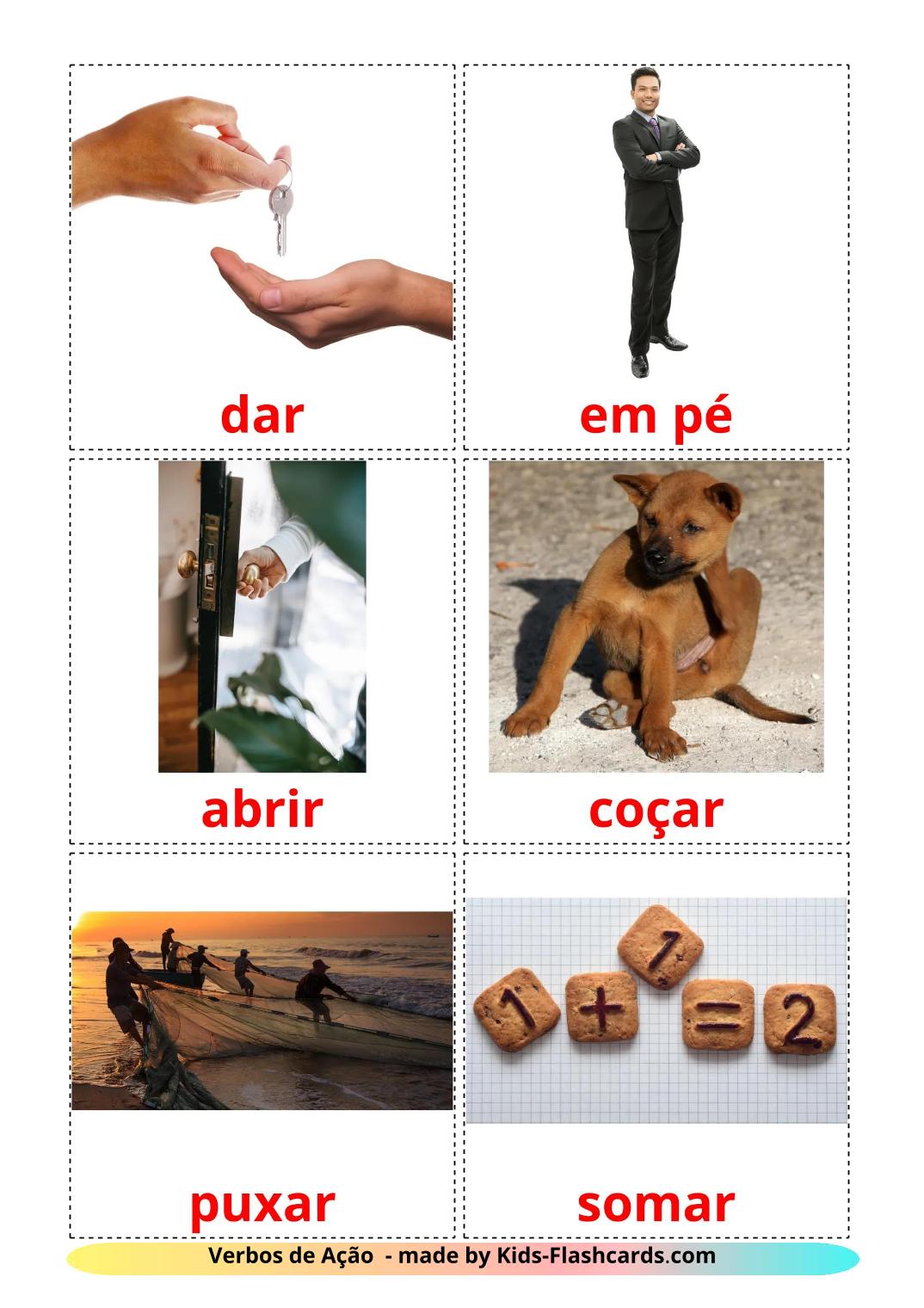 Verbos de Ação  - 52 Flashcards portuguêses gratuitos para impressão