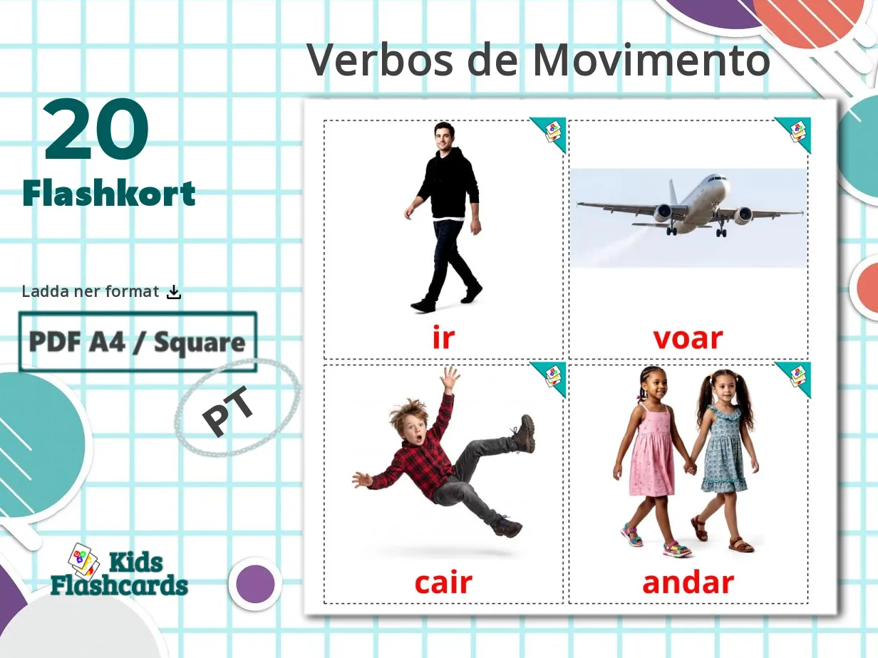 20 Cartes de Vocabulaire pour Enfants GRATUITES Les Verbes de Mouvement ...