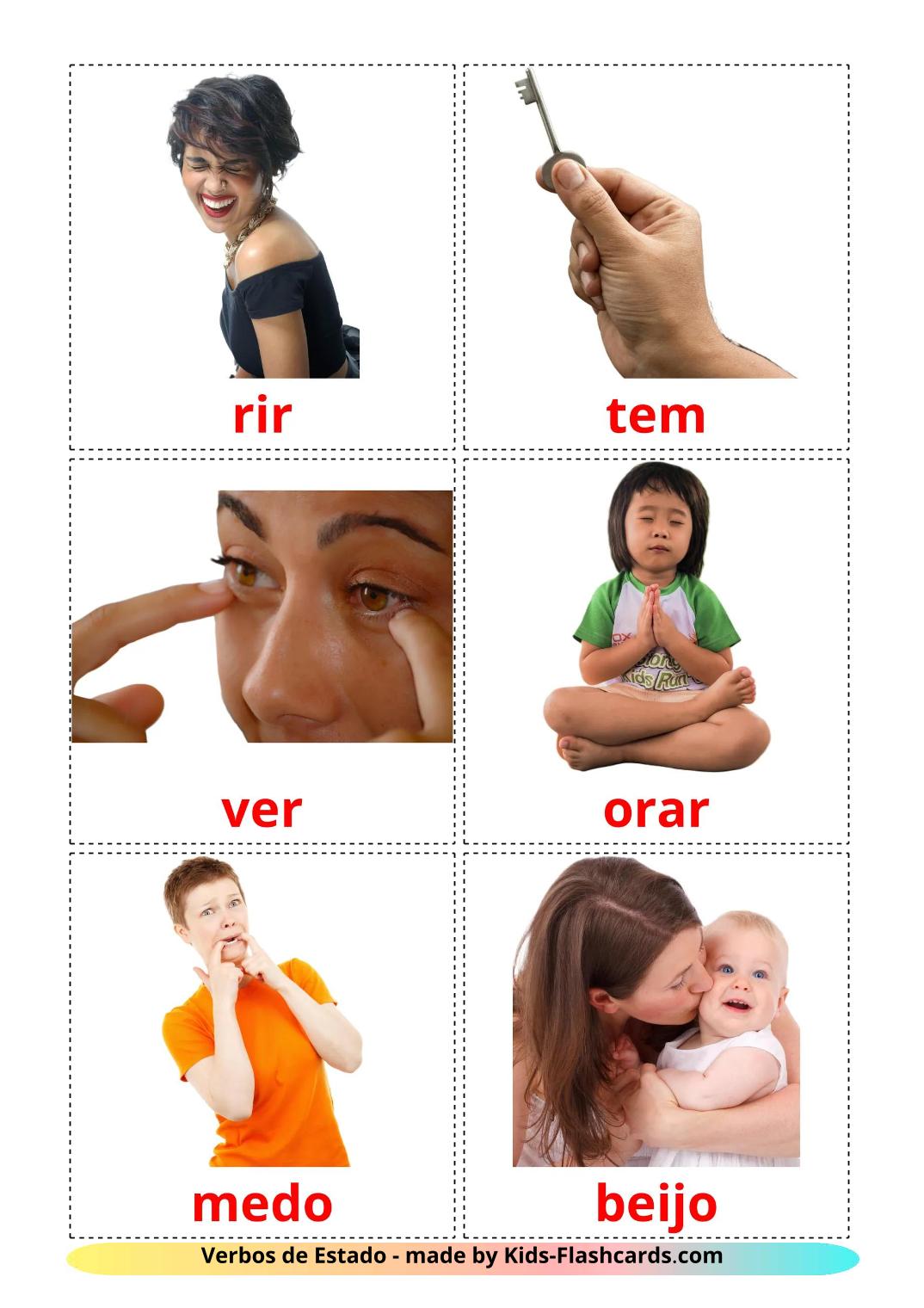 Verbos de Estado - 24 Flashcards portuguêses gratuitos para impressão