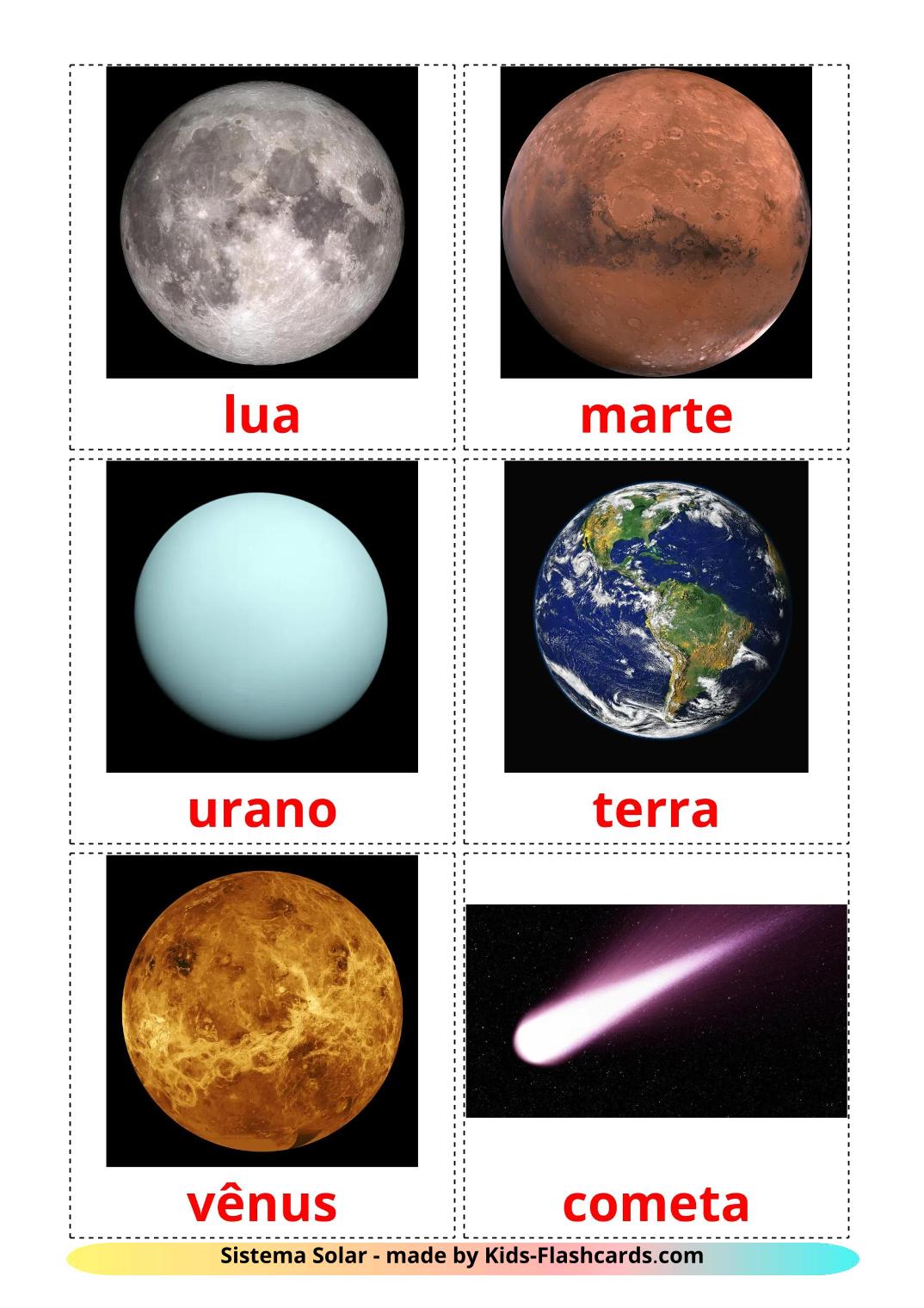 Solar System - 21 Free Printable portuguese Flashcards 