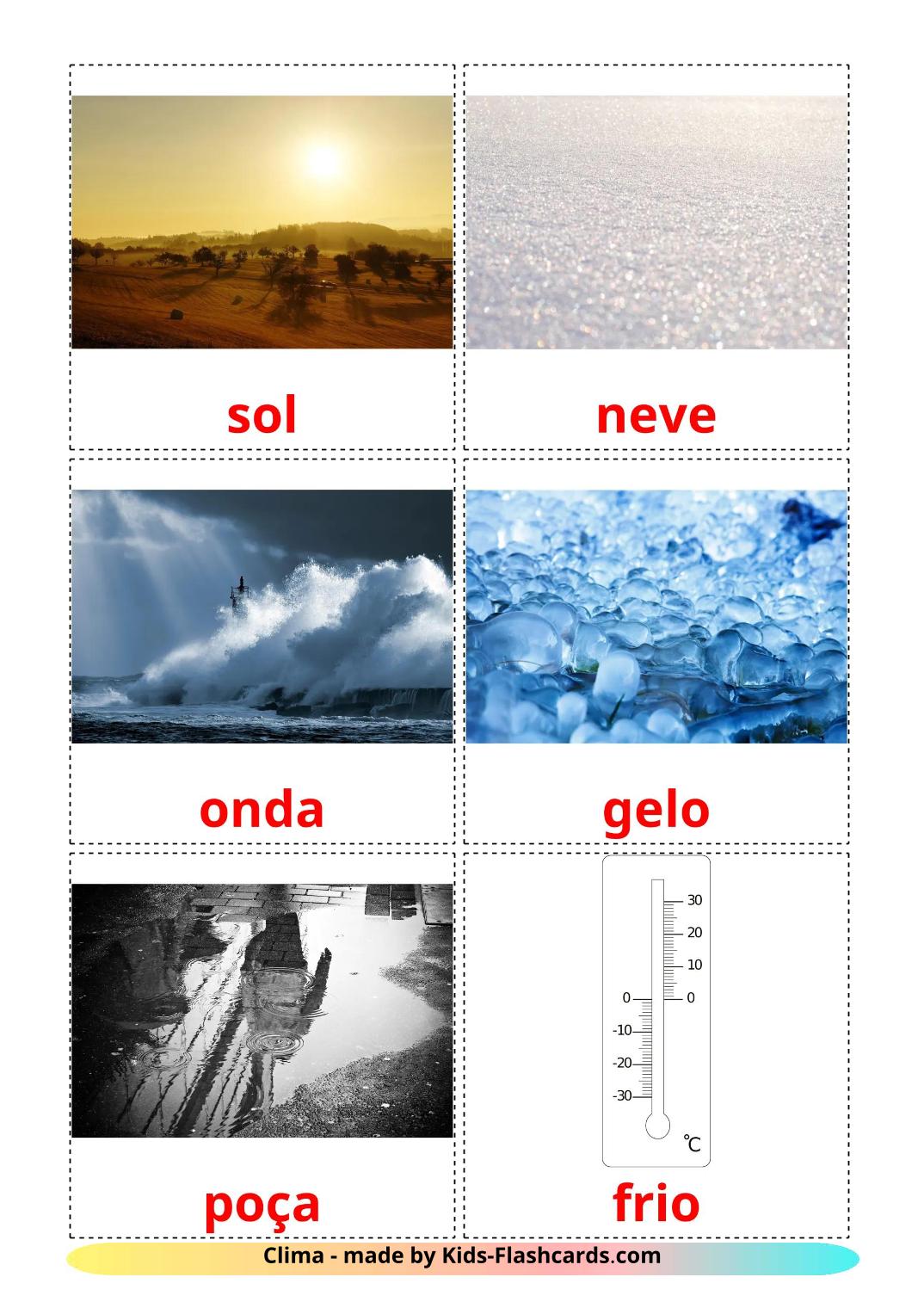 Clima - 32 Flashcards portuguêses gratuitos para impressão