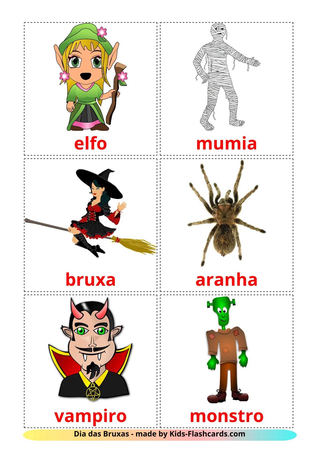 Dia das Bruxas - 17 Flashcards portuguêses gratuitos para impressão