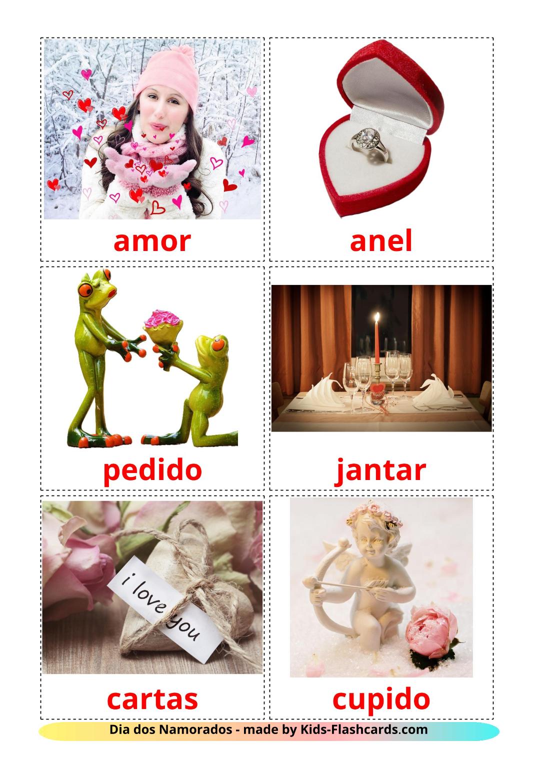 Valentine's Day - 18 Free Printable portuguese Flashcards 