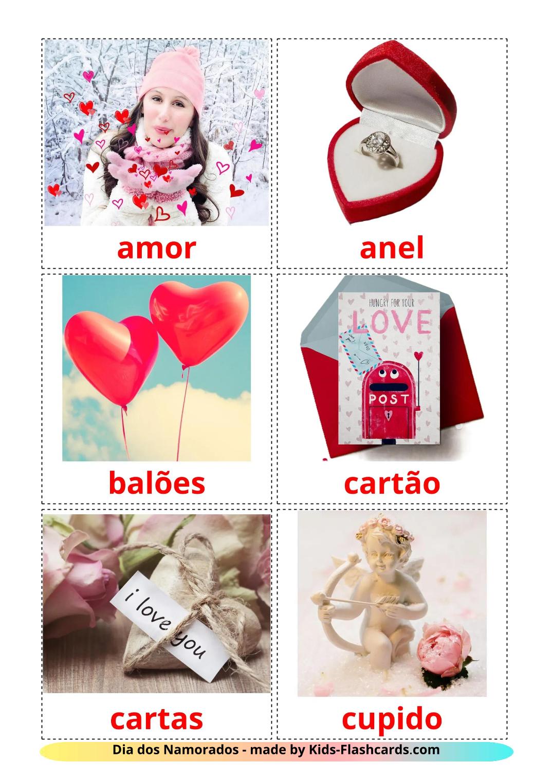 Valentine's Day - 19 Free Printable portuguese Flashcards 