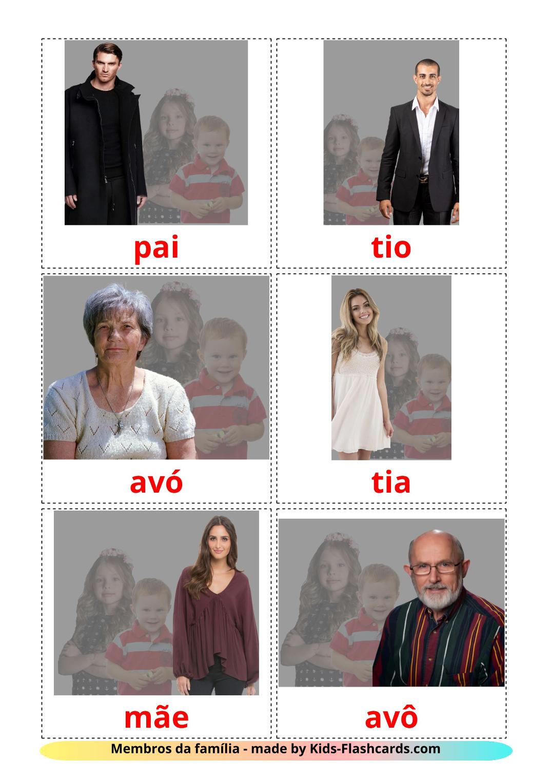 Les Membres de la Famille - 32 Flashcards portugais imprimables gratuitement