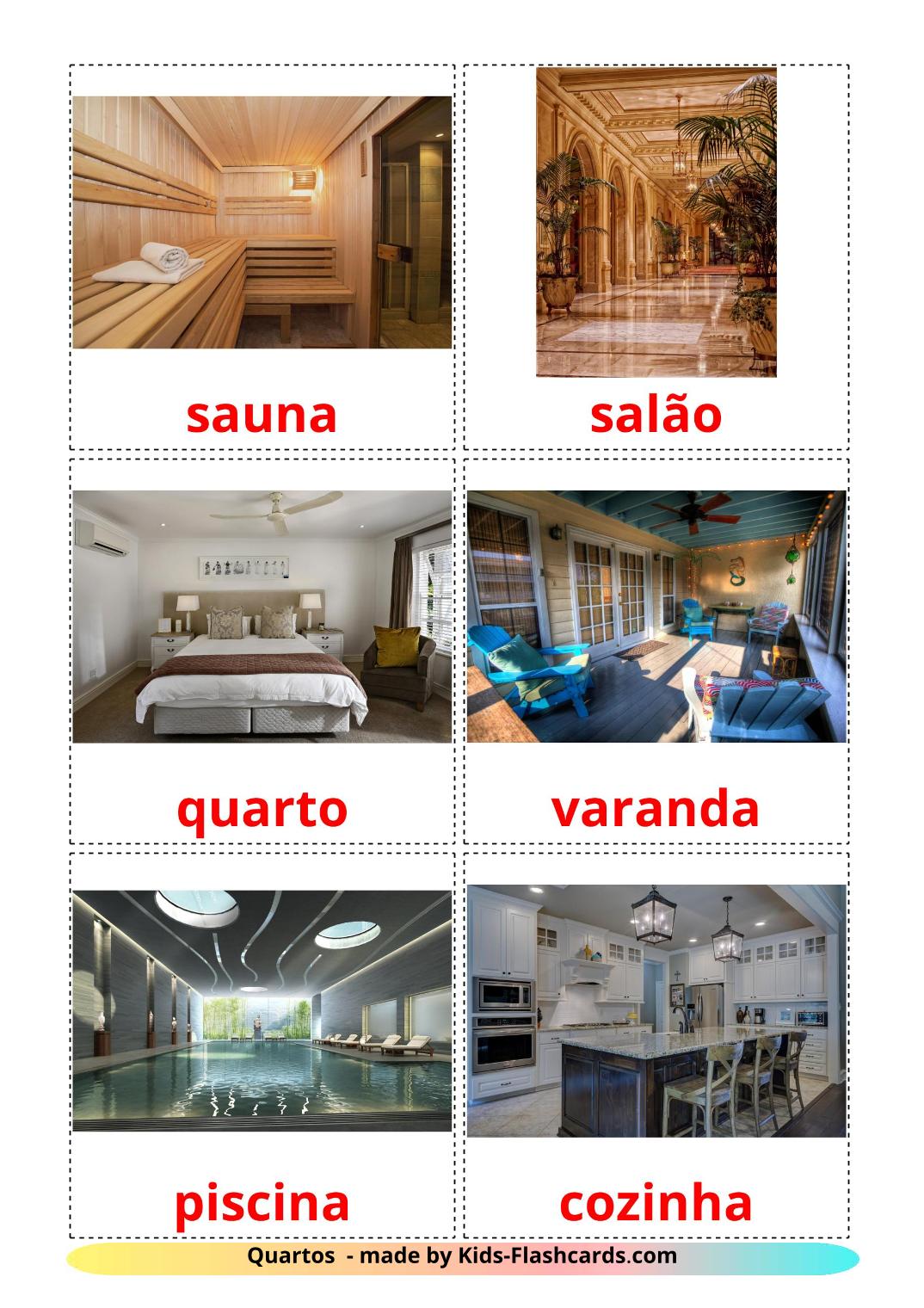 Rooms - 17 Free Printable portuguese Flashcards 
