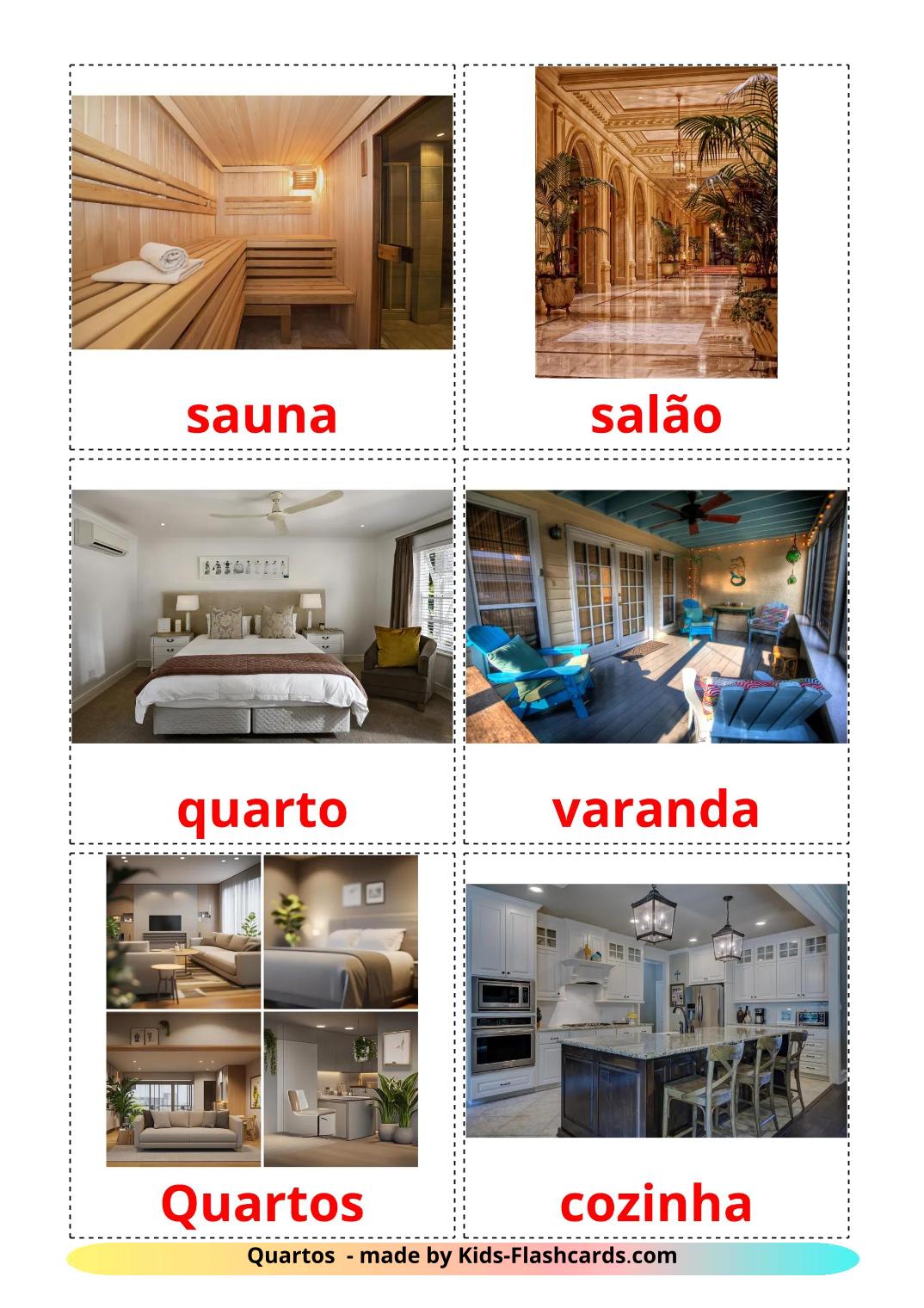 Quartos  - 18 Flashcards portuguêses gratuitos para impressão