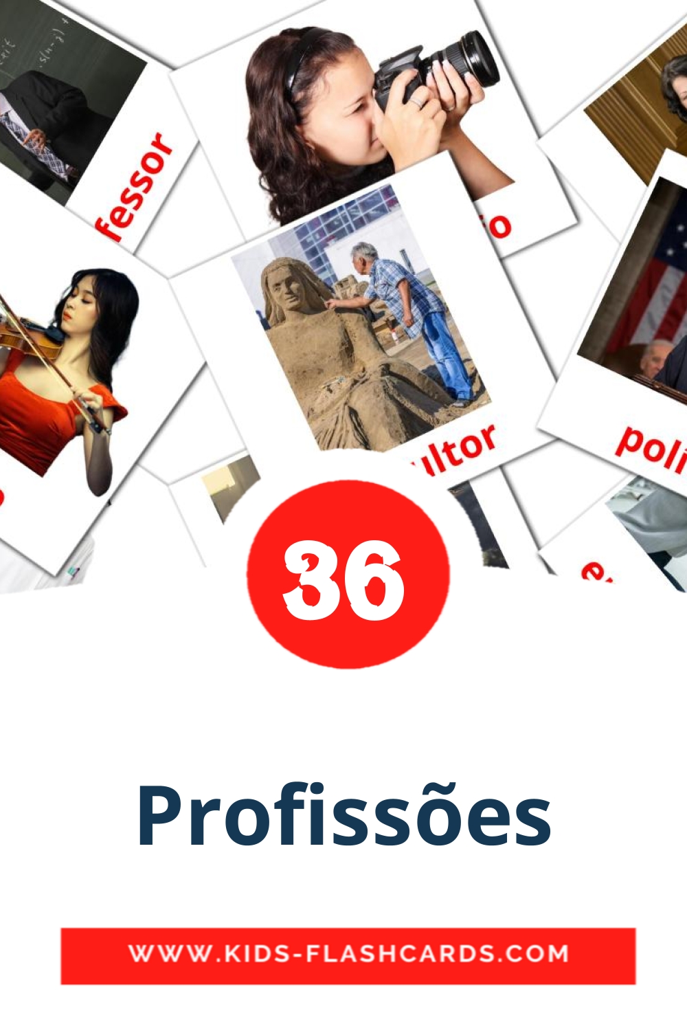 36 tarjetas didacticas de Profissões para el jardín de infancia en portugués
