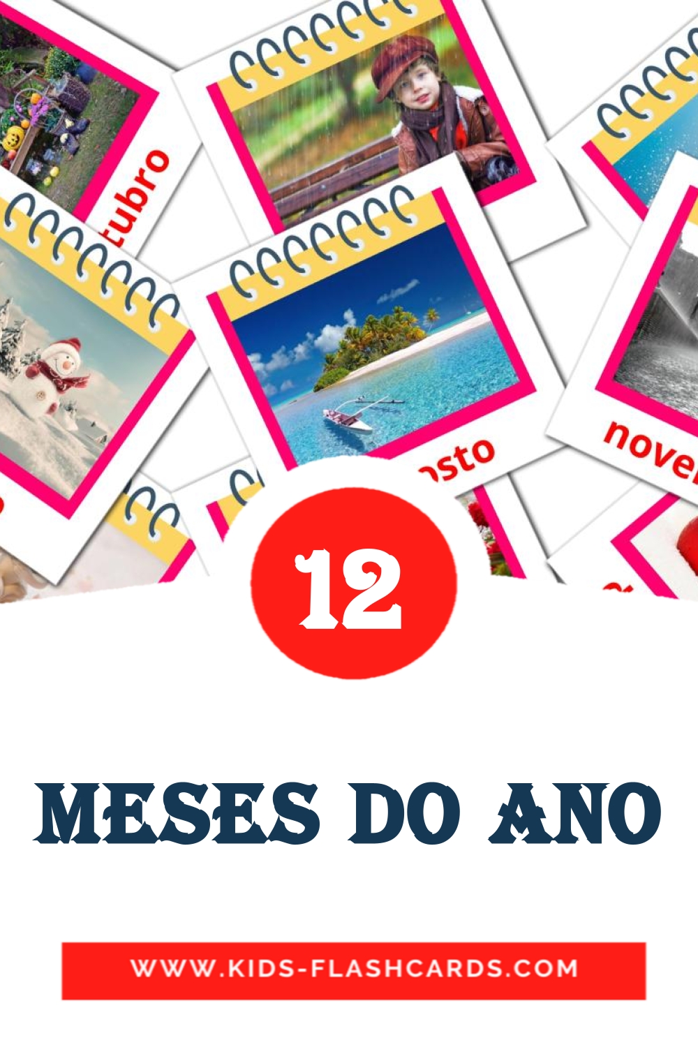 Meses do ano на португальском для Детского Сада (12 карточек)