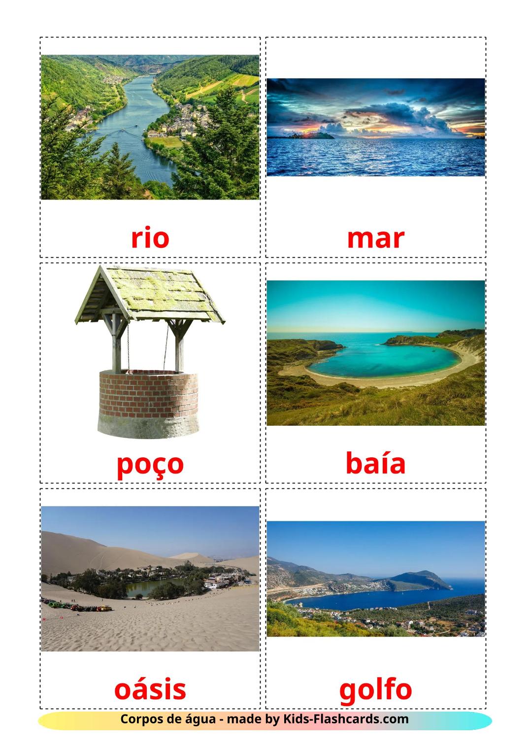 Corpos de água - 30 Flashcards portuguêses gratuitos para impressão