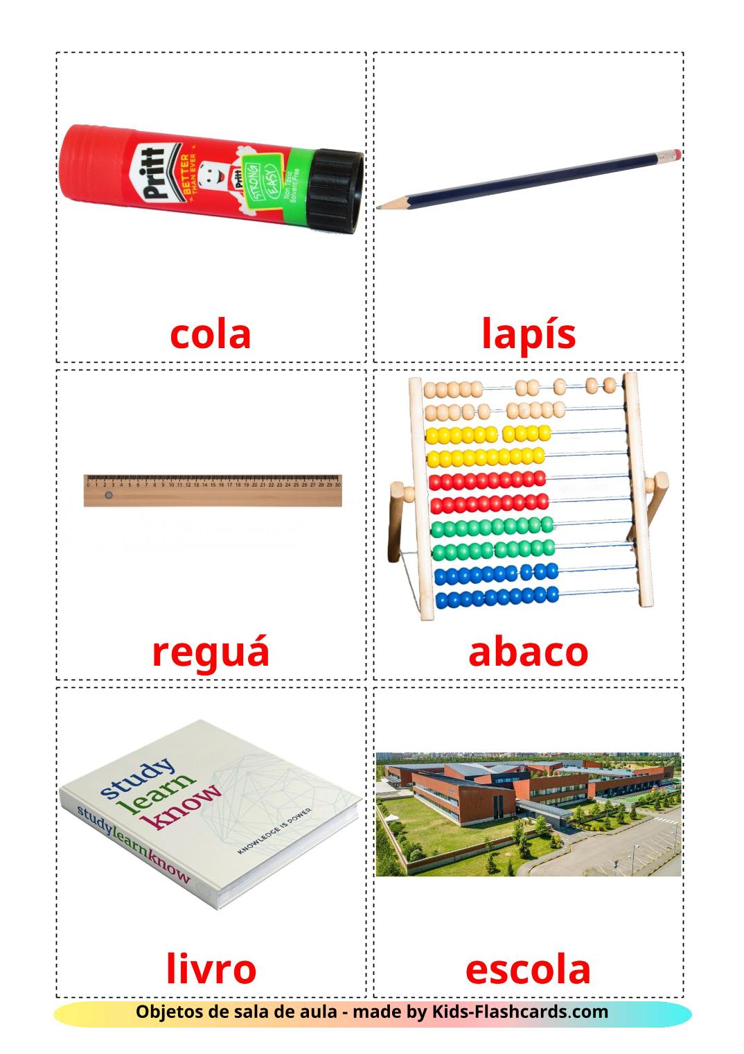 Classroom objects - 36 Free Printable portuguese Flashcards 