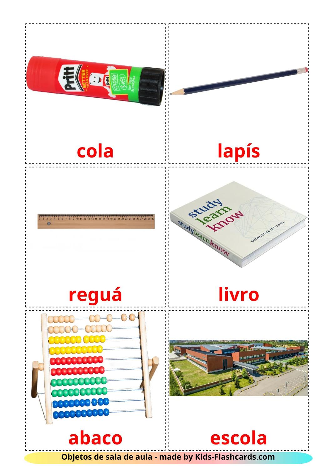 Objetos de sala de aula - 37 Flashcards portuguêses gratuitos para impressão