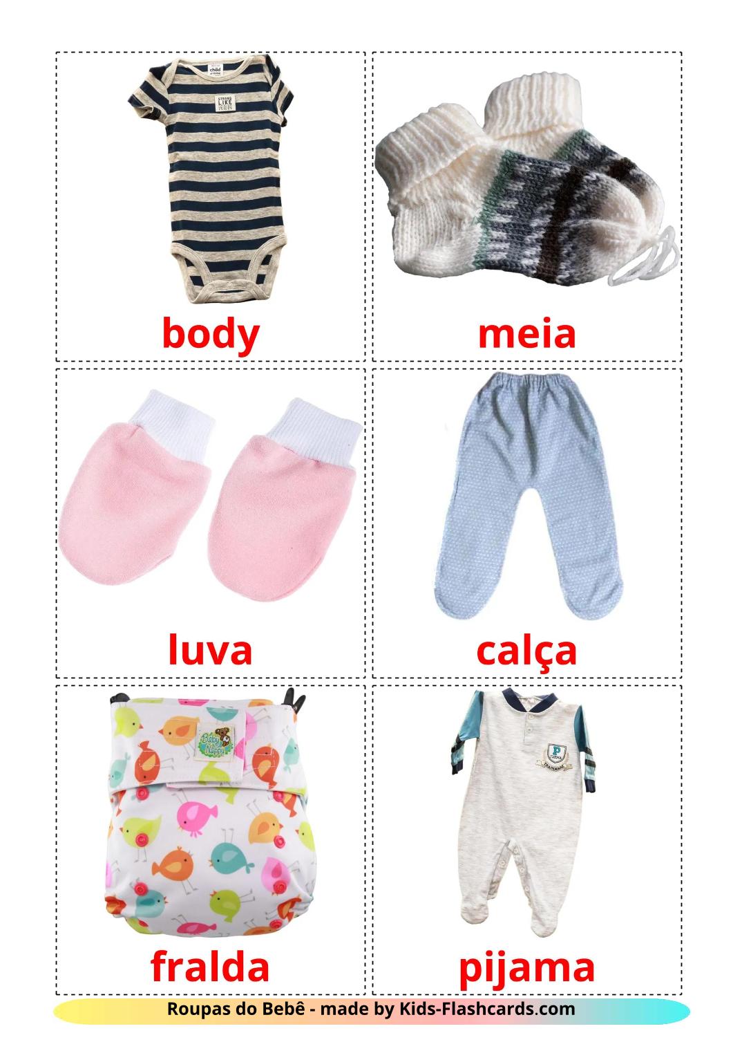 Baby clothes - 12 Free Printable portuguese Flashcards 