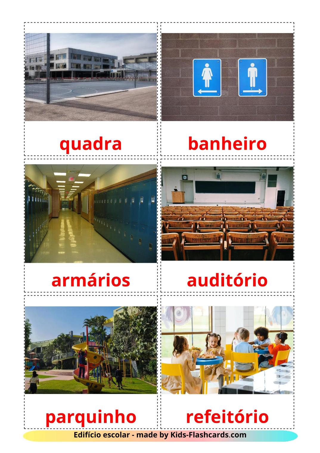 Edifício escolar - 18 Flashcards portuguêses gratuitos para impressão