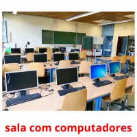 sala com computadores cartões com imagens