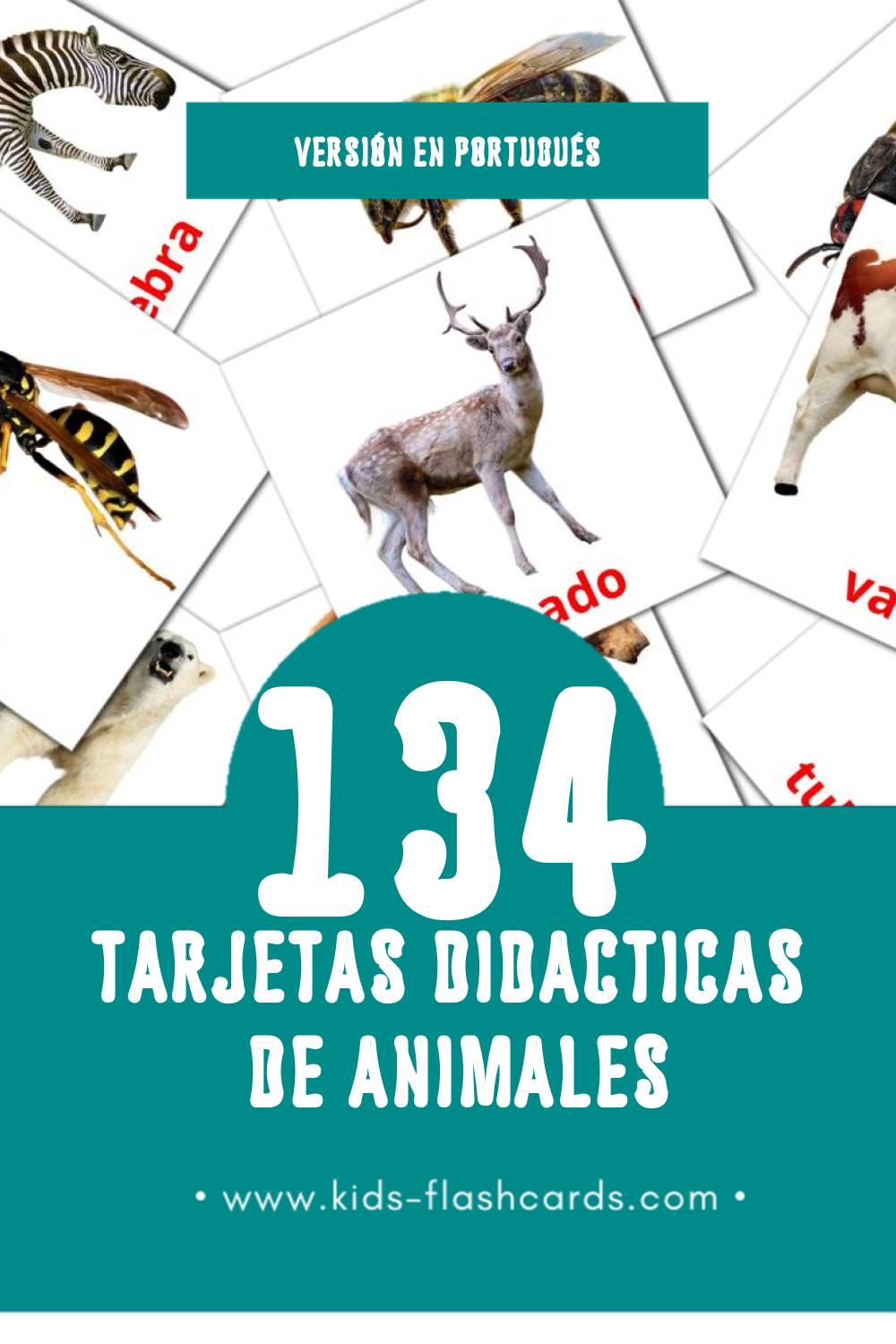 Tarjetas visuales de Animais para niños pequeños (134 tarjetas en Portugués)