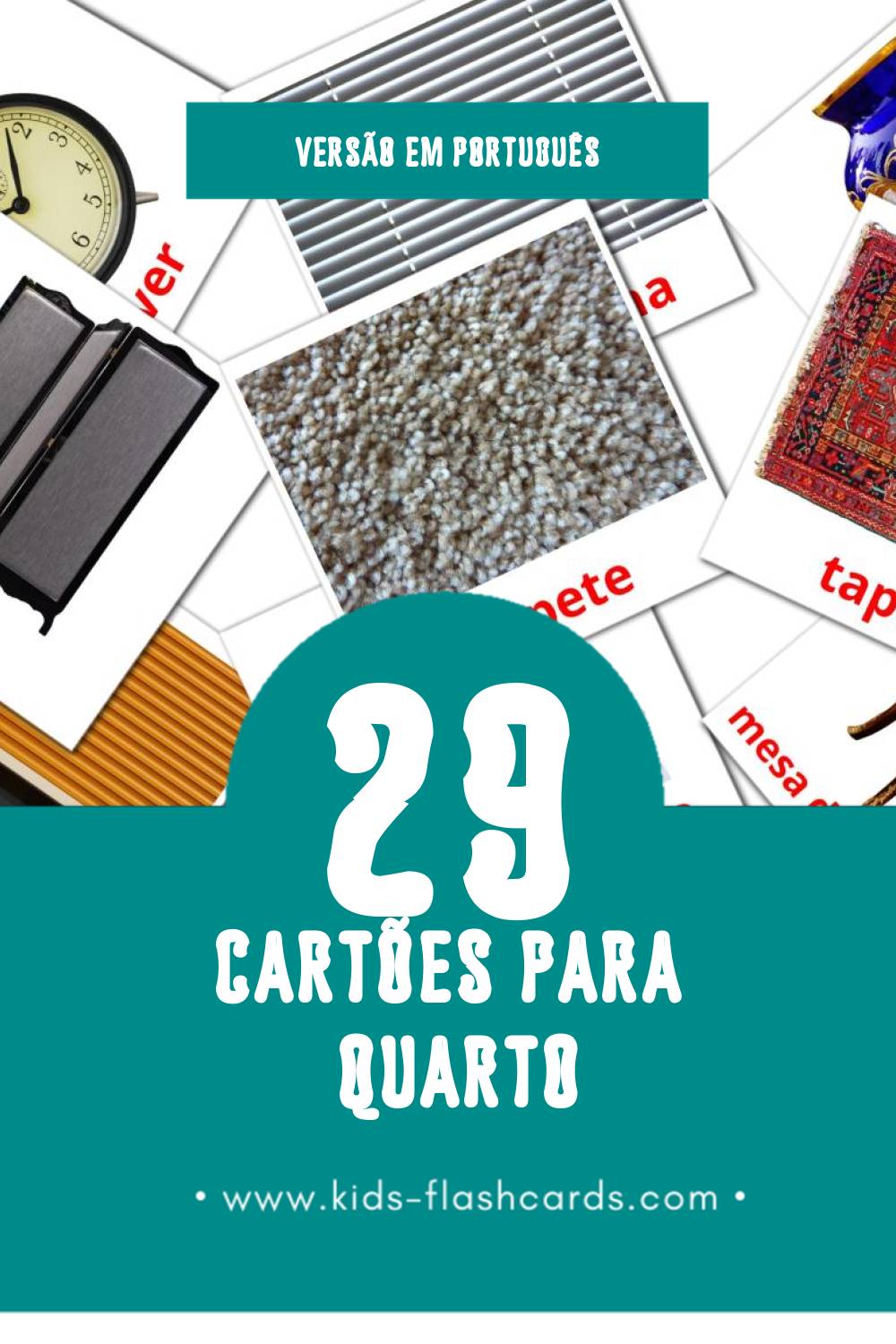 Flashcards de Quarto Visuais para Toddlers (33 cartões em Português)