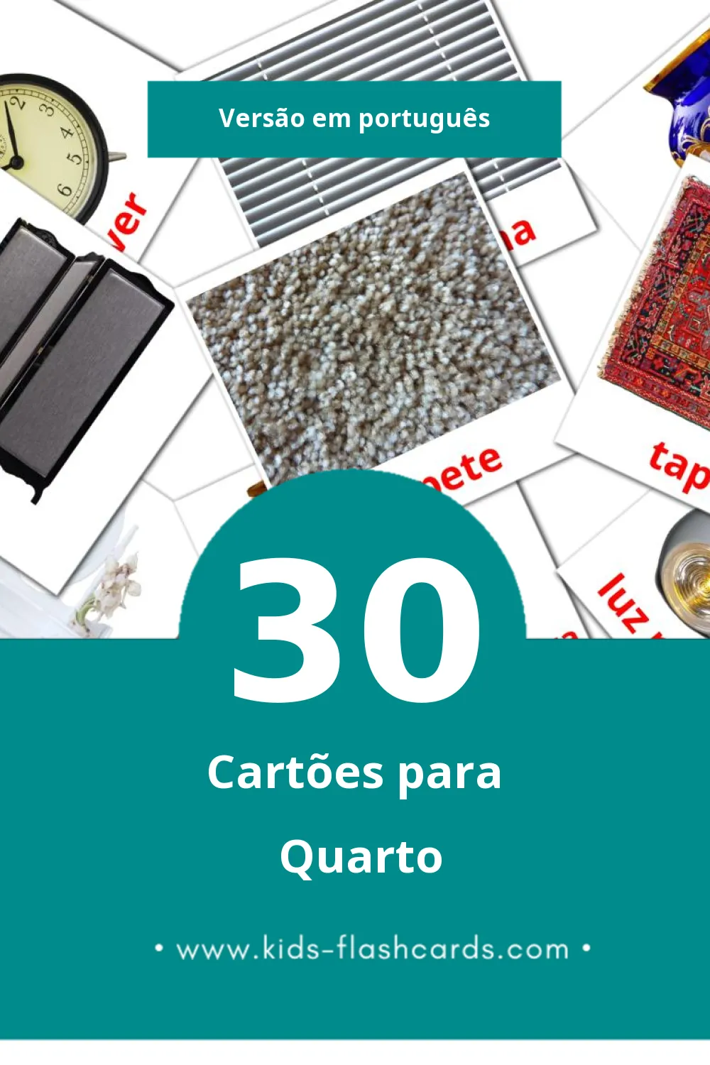 Flashcards de Quarto Visuais para Toddlers (30 cartões em Português)