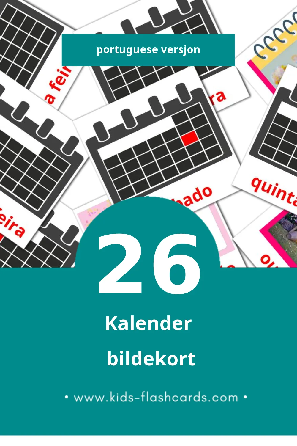 Visuelle Calendário bildekort for småbarn (26 kort på Portuguese)