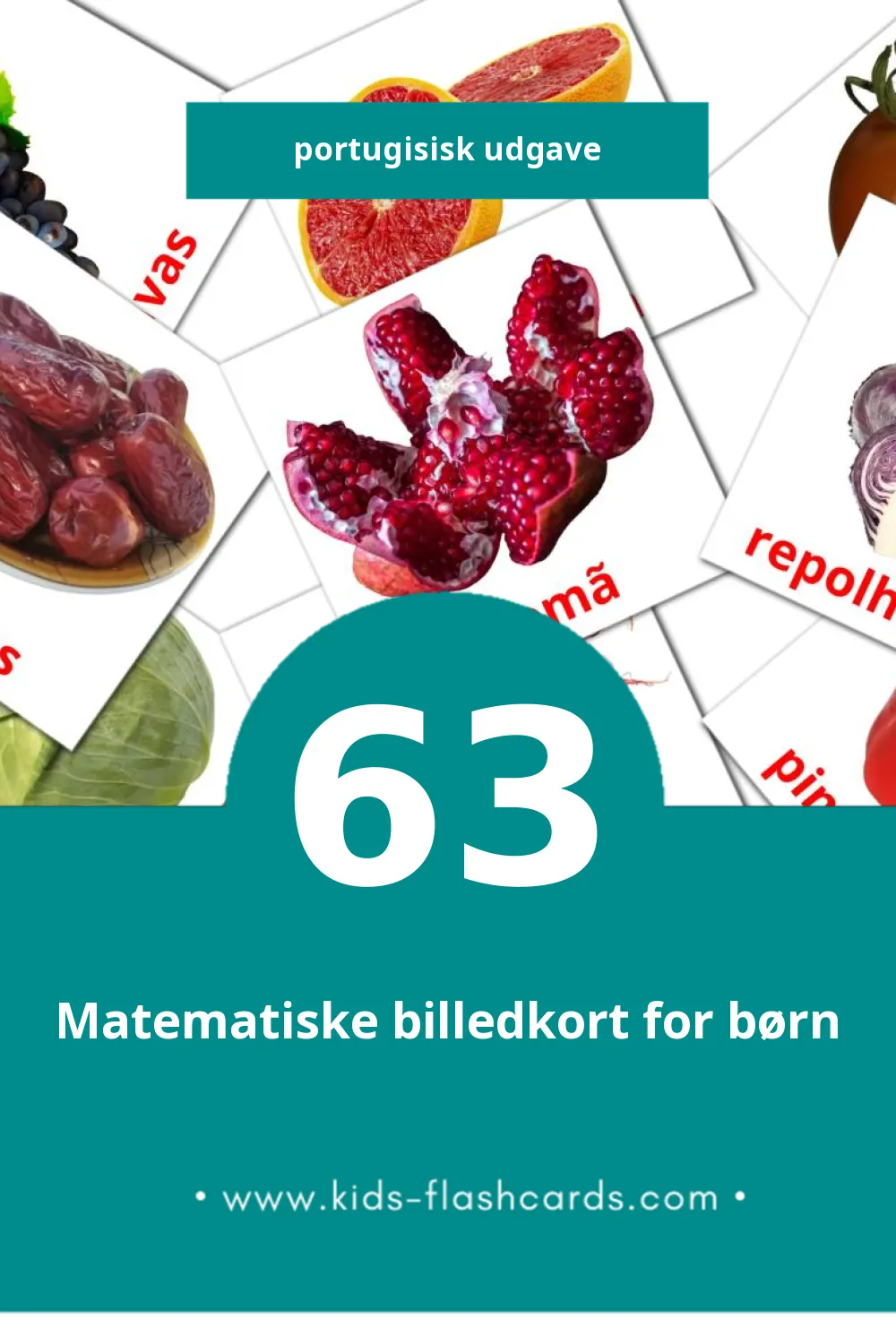 Visuelle billedkort for børn om Comida til småbørn (63 kort på Portugisisk)
