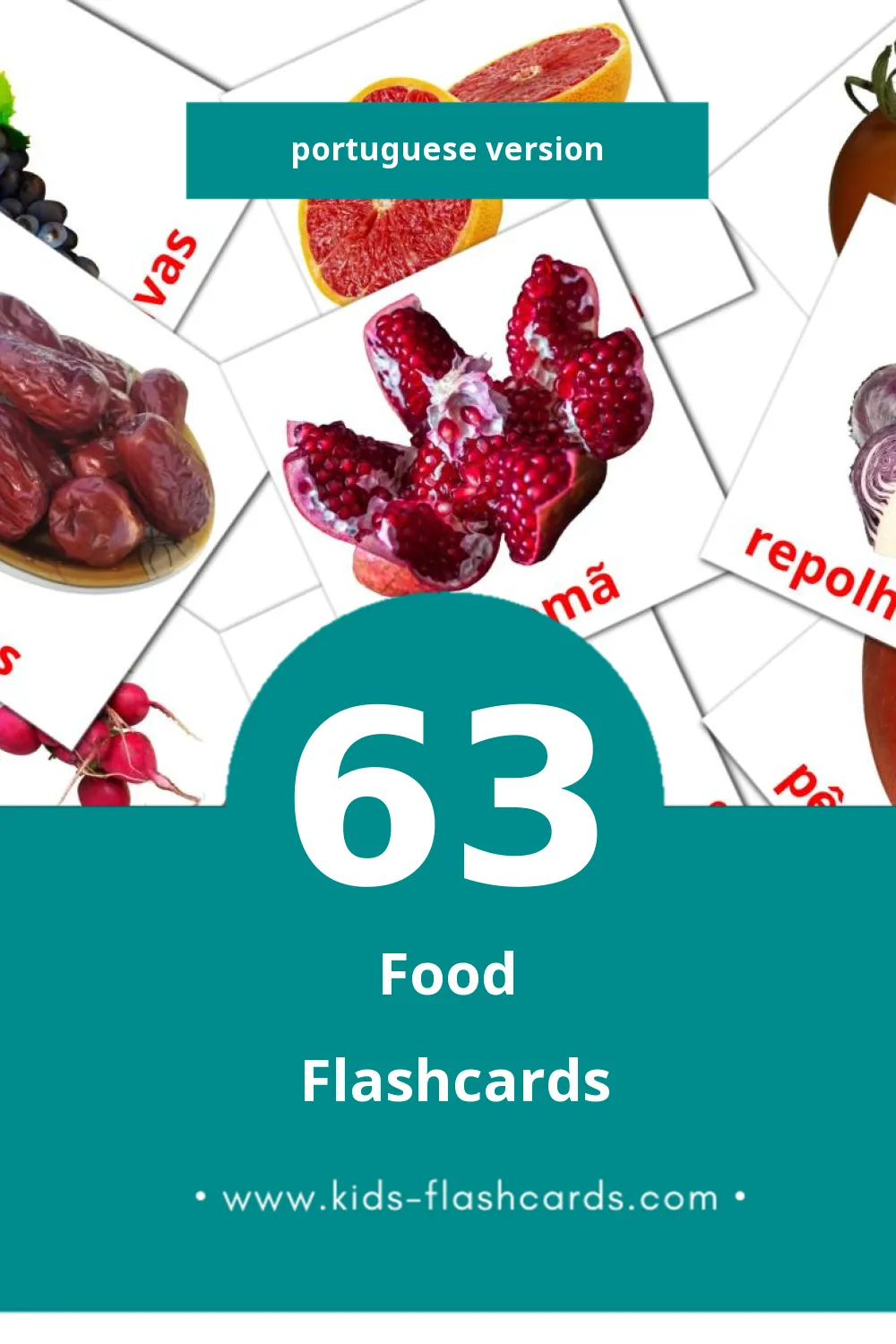 Visual Comida Flashcards for Toddlers (63 cards in Portuguese)