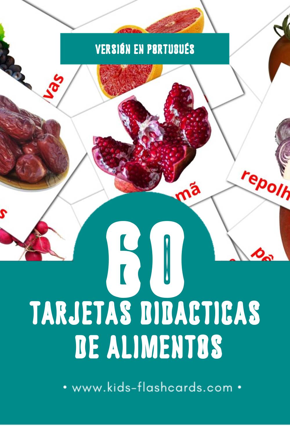 Tarjetas visuales de Comida para niños pequeños (60 tarjetas en Portugués)