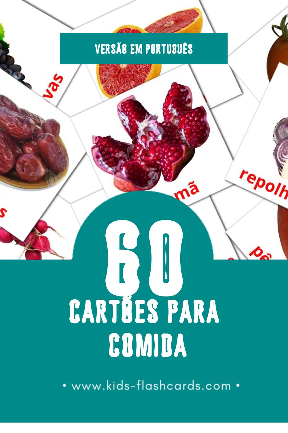 Flashcards de Comida Visuais para Toddlers (60 cartões em Português)