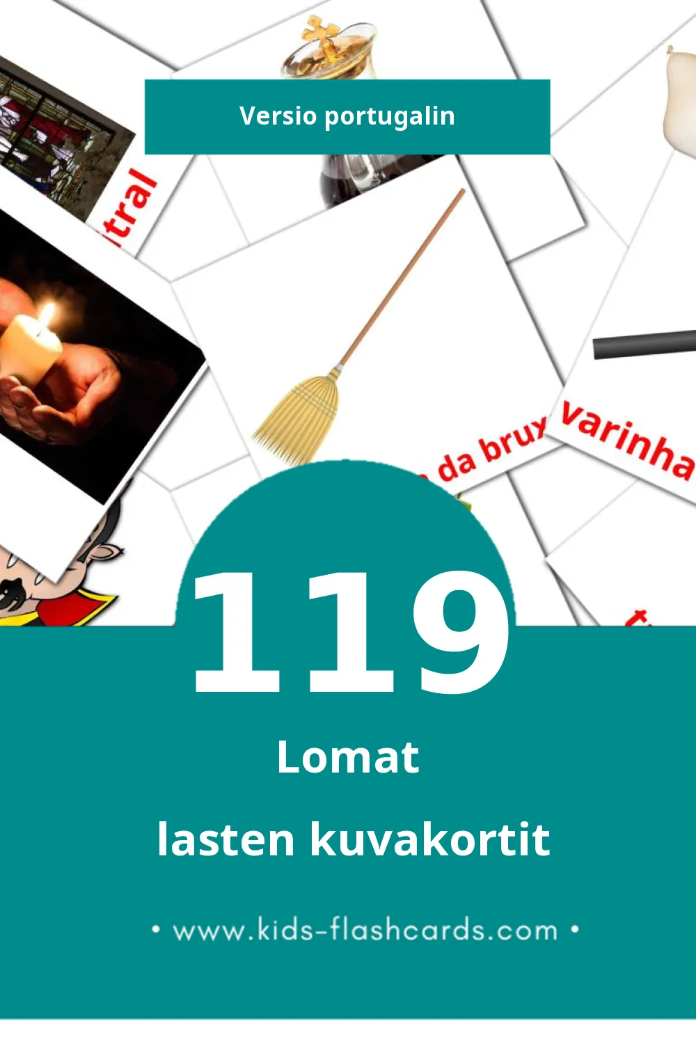 Feriados lasten kuvakortit pikkulapsille (119 korttia Portugalinksi)