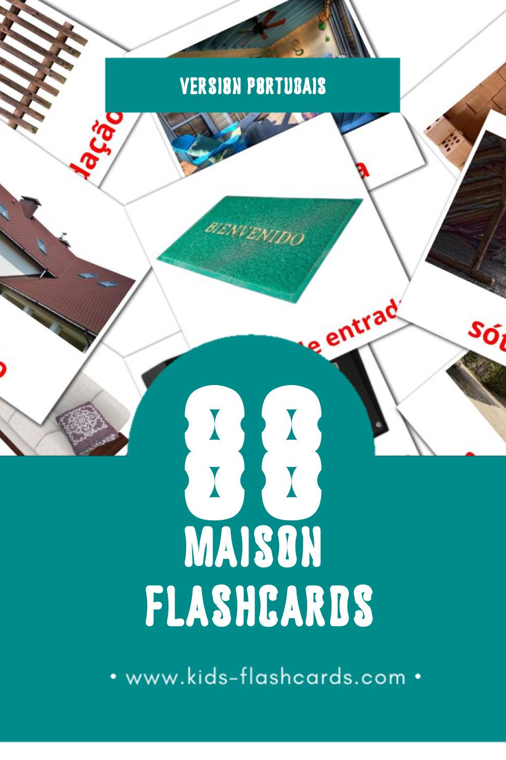 Flashcards Visual Casa pour les tout-petits (88 cartes en Portugais)