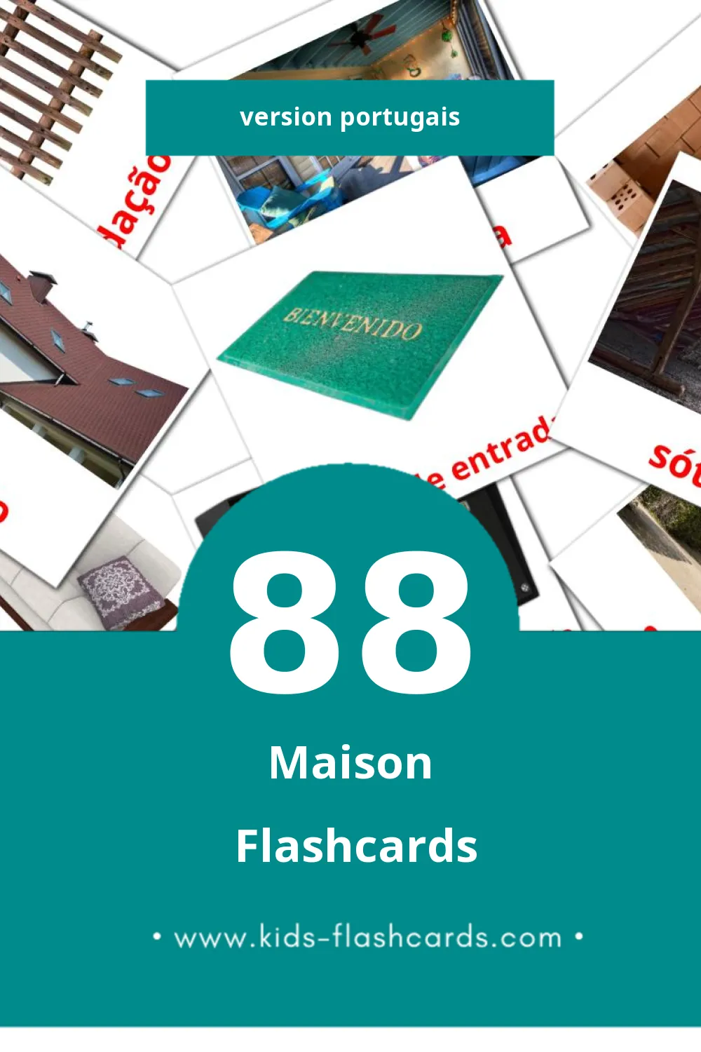 Flashcards Visual Casa pour les tout-petits (88 cartes en Portugais)