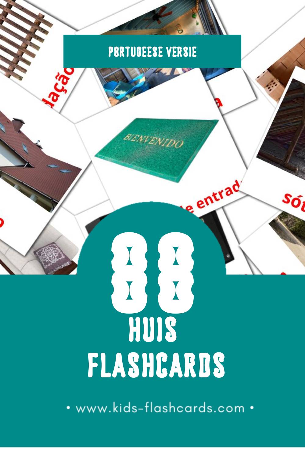 Visuele Casa Flashcards voor Kleuters (88 kaarten in het Portugees)