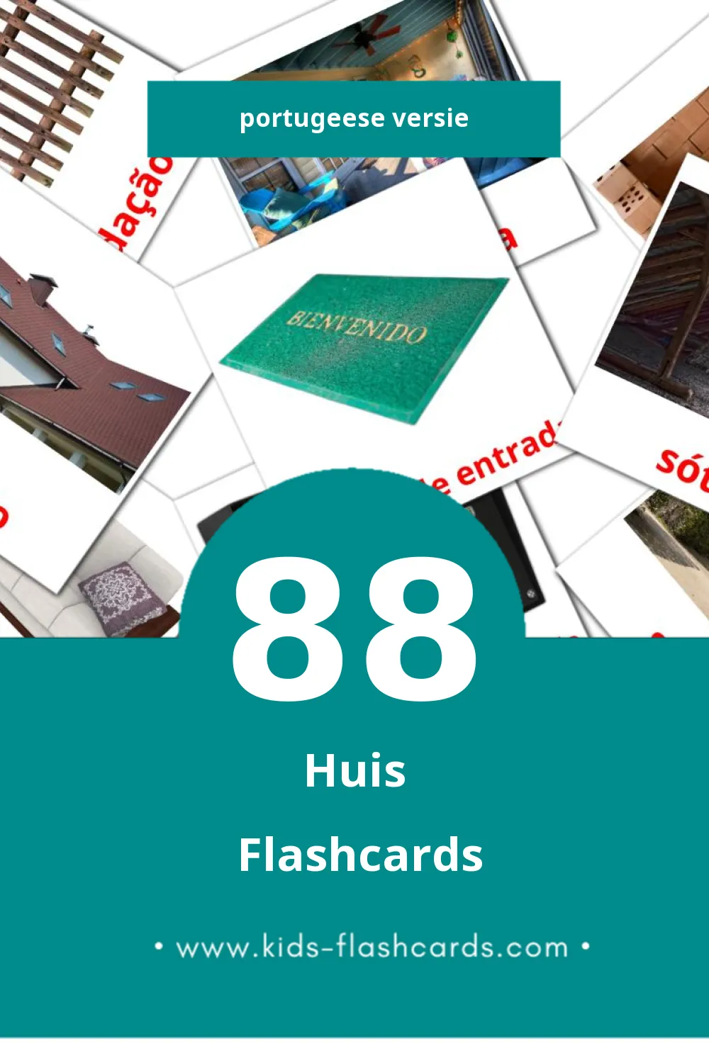 Visuele Casa Flashcards voor Kleuters (88 kaarten in het Portugees)